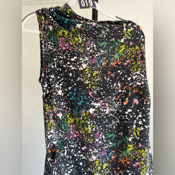 Rachel Roy Women One Shoulder Midi Dress Black w Color Splashes (M) - Picture 12 of 13